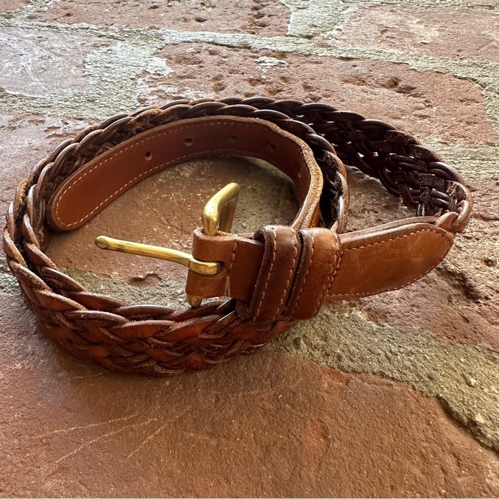 Vintage Coach Men's British Tan 3850 Braided Woven Leather Belt size 36 90cm